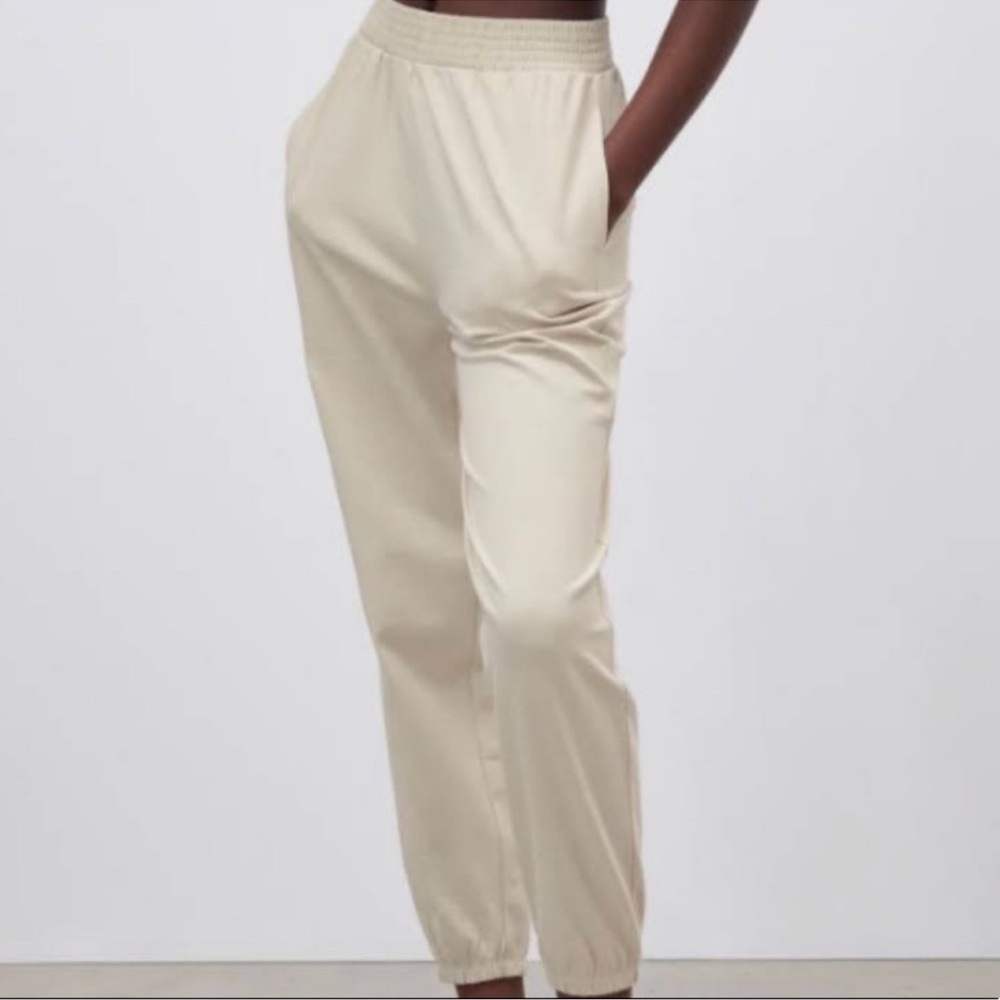Zara Beige Joggers, Elastic Waist 100% Cotton Pants with Pockets Size XL